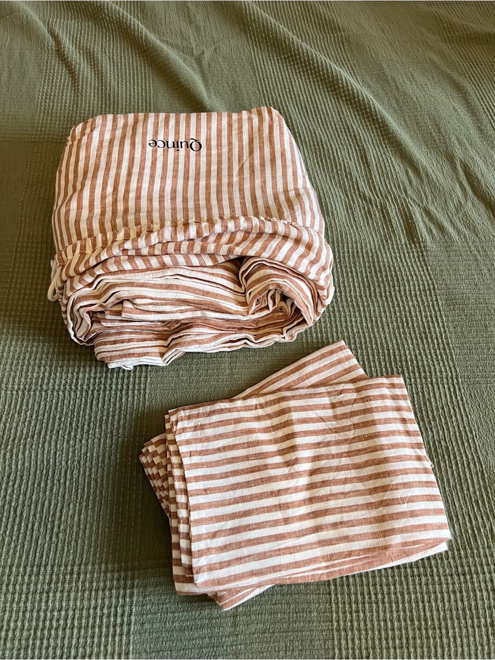 Quince Linen Duvet Set Full/Queen Terracotta Stripe